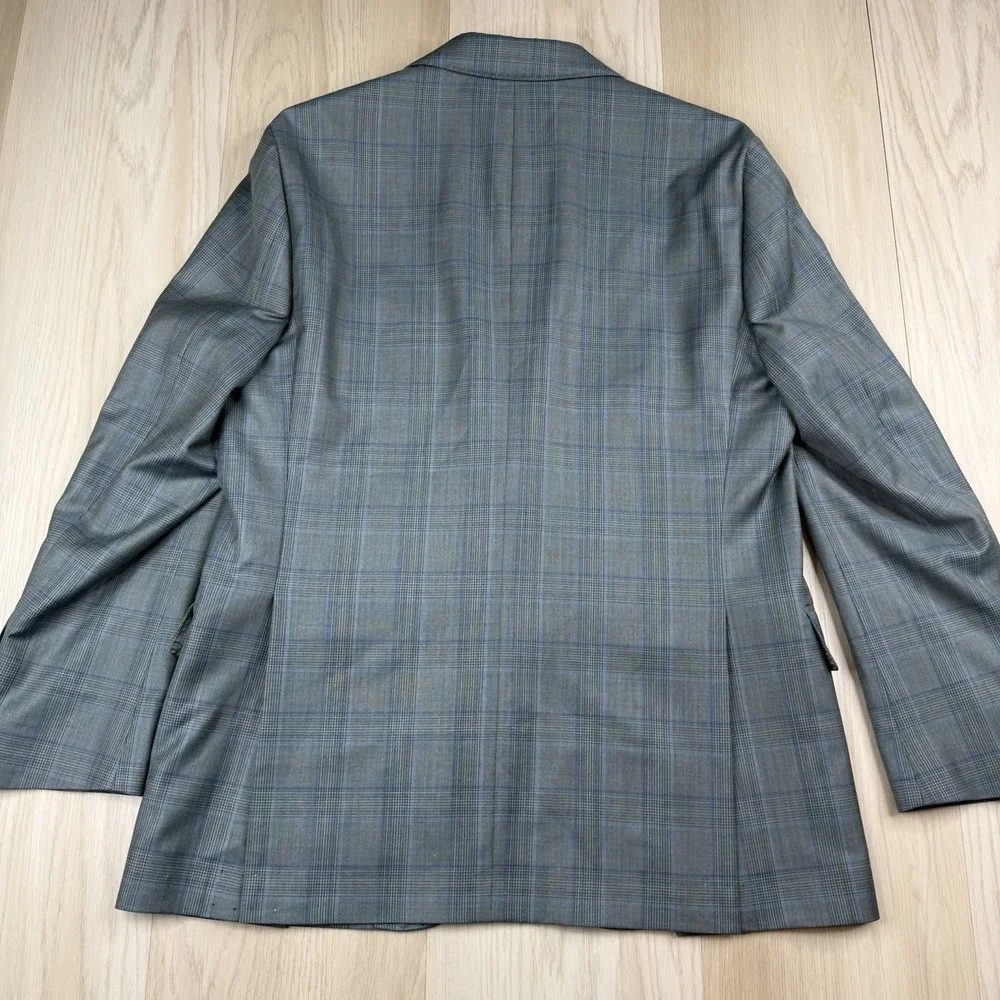 Brooks Brothers Sport Coat Gray Blue Plaid Italian Wool Zignone Blazer Men's 42R